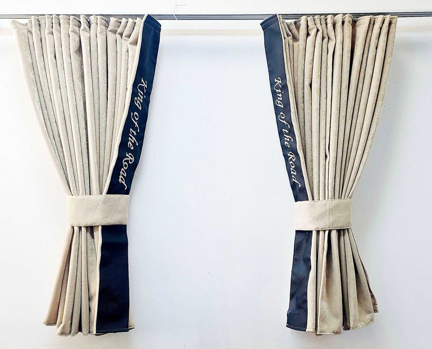 Бежови пердета за камиони KING OF THE ROAD с кожена лента + кукички