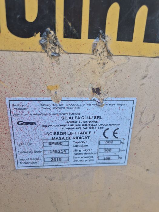 Vând masa Hidrailică ridică 800 kg
