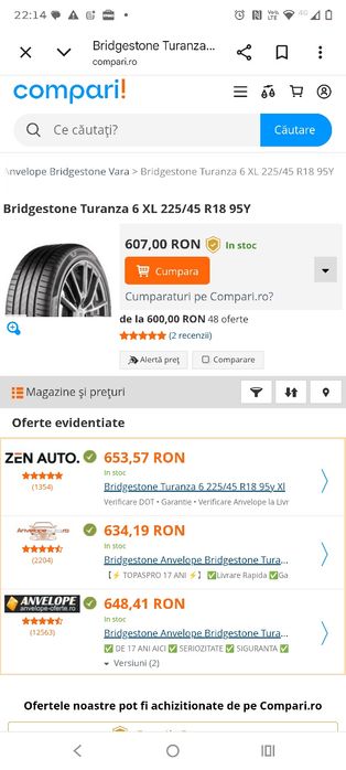 Anvelope vara Bridgestone Turanza 225/45/18 95Y