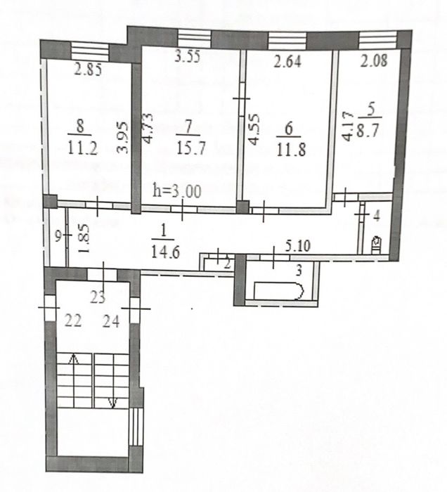 Продается трехкомнатная квартира