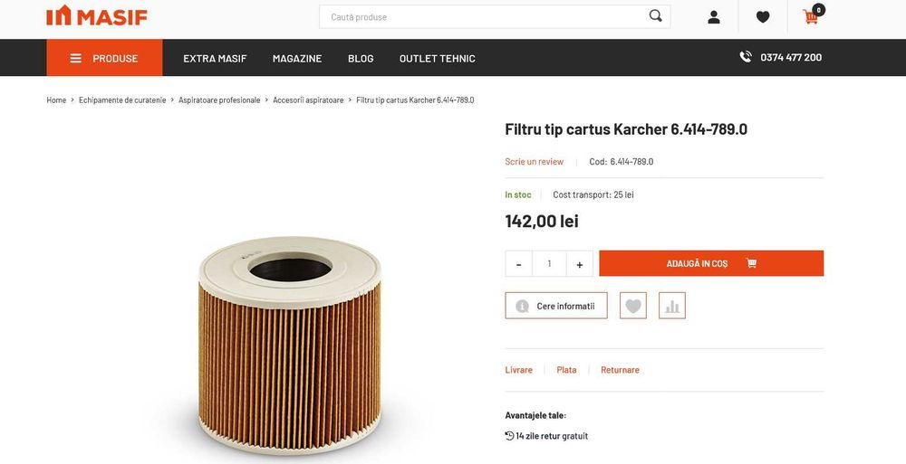 Filtru original Karcher NT 20 NT 27 NT 30 NT 38 N 48 cod 6.414-789.0