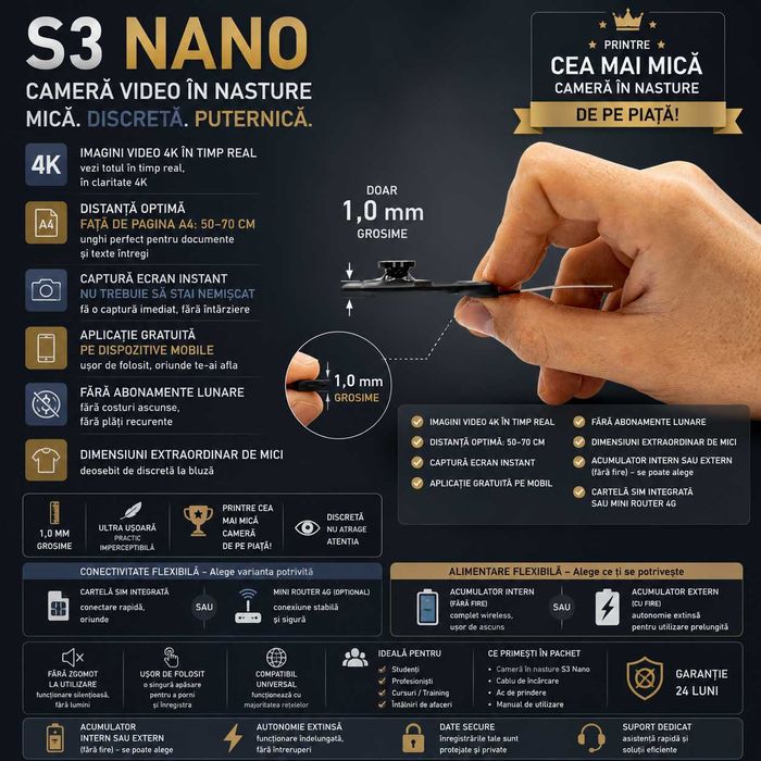 Camera Video iCheat S3 Nano - Mini in Nasture - Casca pentru copiat