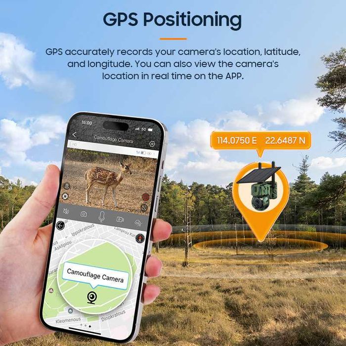 4G Охранителна безжична камера, GPS позициониране, 5W соларен панел, PTZ, IP66 двупосочно аудио видеонаблюдение ловна камера UCon PIR 7800 mAh батерия