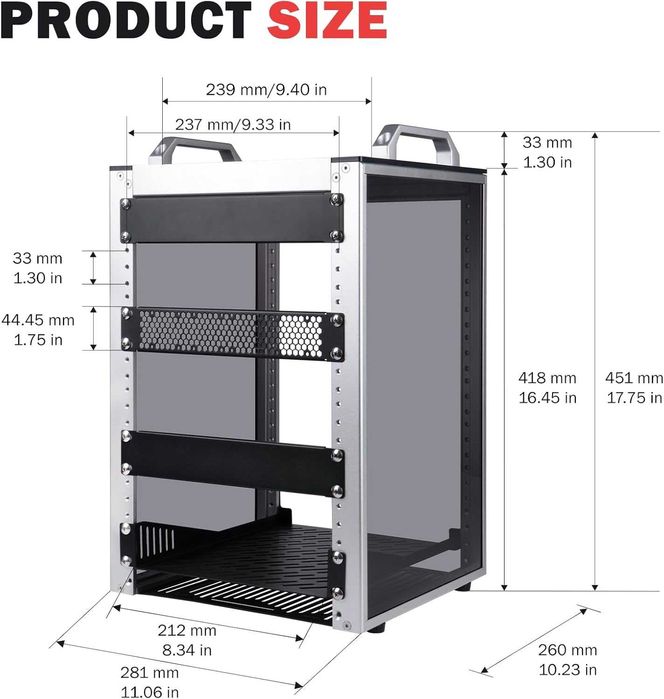 GeeekPi 8U Server Rack Cabinet DeskPi RackMate T1 Plus,Rack rețea 10 inch pentru servere, rețea, echipamente AV, 10.23 inch 260 mm Adâncime (Argintiu)