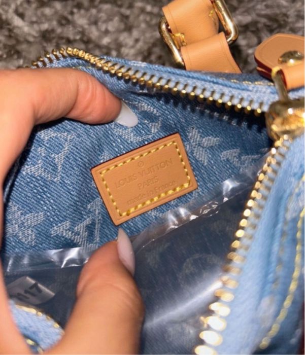 Geanta Louis Vuitton Speedy denim cu piele naturala pe stoc