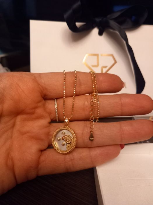 Сребърно колие, зодия Овен, с 24-каратова позлата