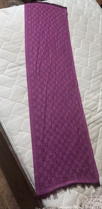 Gucci Grey GG Monogram Wool Scarf Size 48/180cm