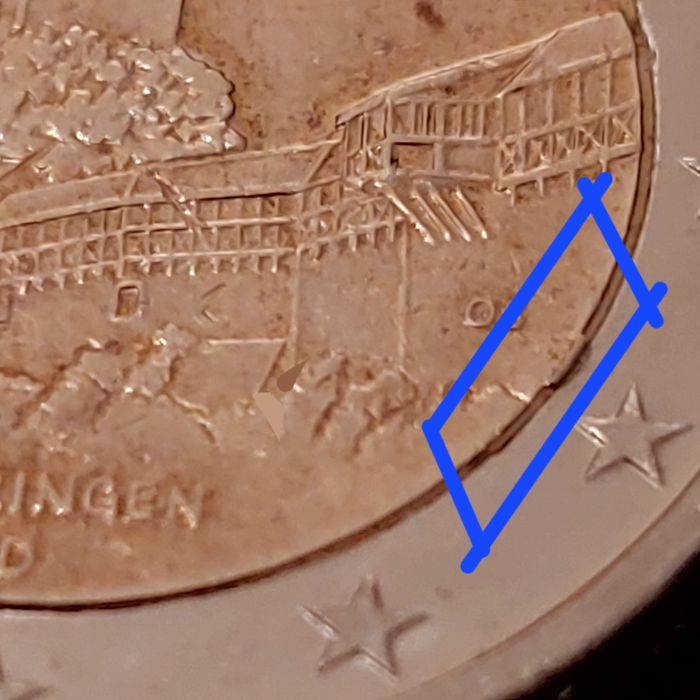 Monedâ 2 euro Germania cu defecte de batere