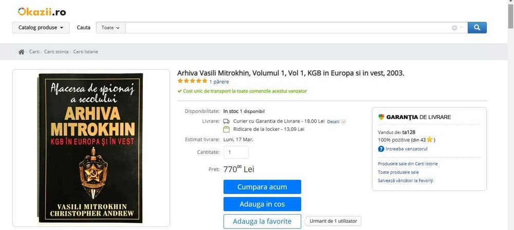 RARA,Arhiva Mitrokhin.KGB in Europa si in Vest,Vasili Mitrokhin,Andrew