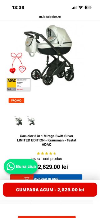 Căruț Krausman 3 in 1 Mirage Swift Silver