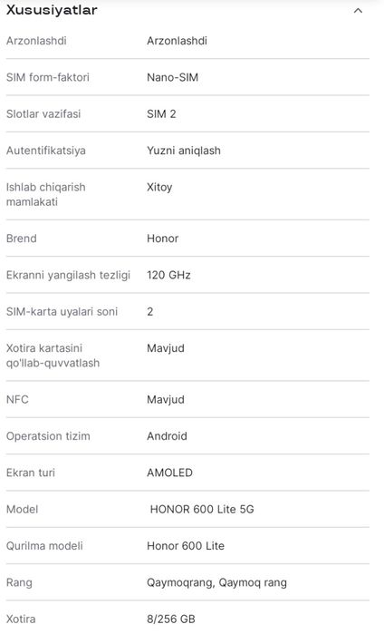 HONOR 600 Lite 5G smartfoni sotuvda