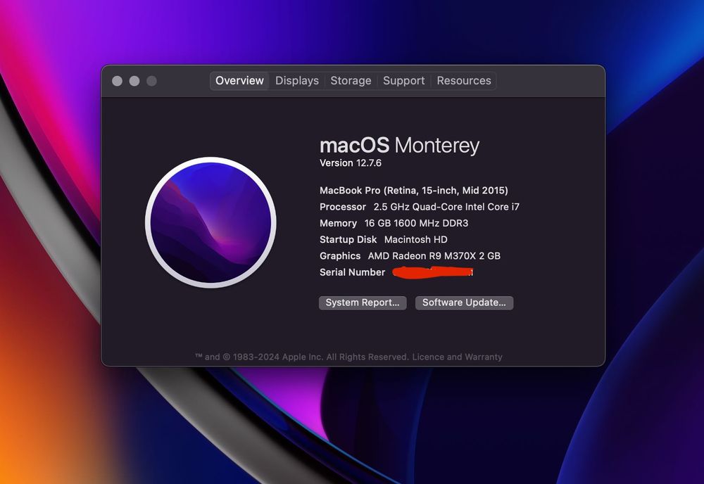 Apple MacBook Pro 15" (Mid 2015) A1398, 2.5GHz i7, 16GB RAM/512GB SSD