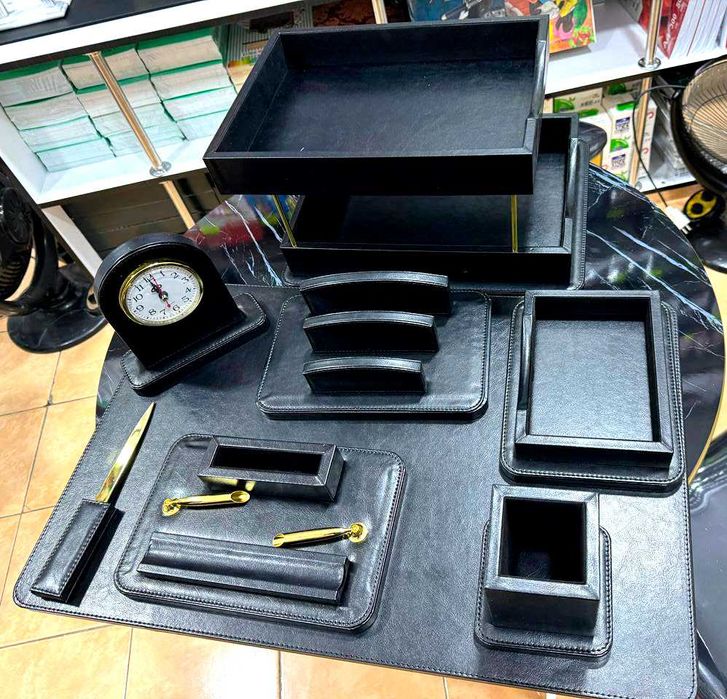 Настольный набор для руководителя 8 предметов Чёрный кожа Скидки !!!