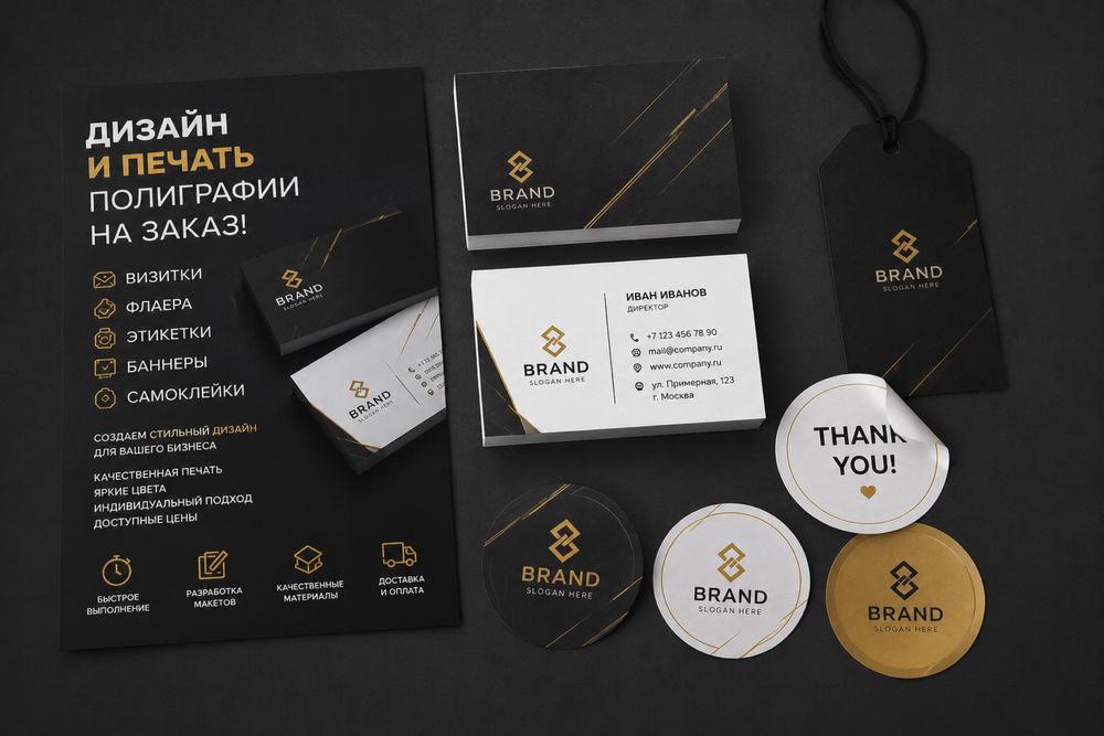 Визитки, флаера, буклеты, этикетки