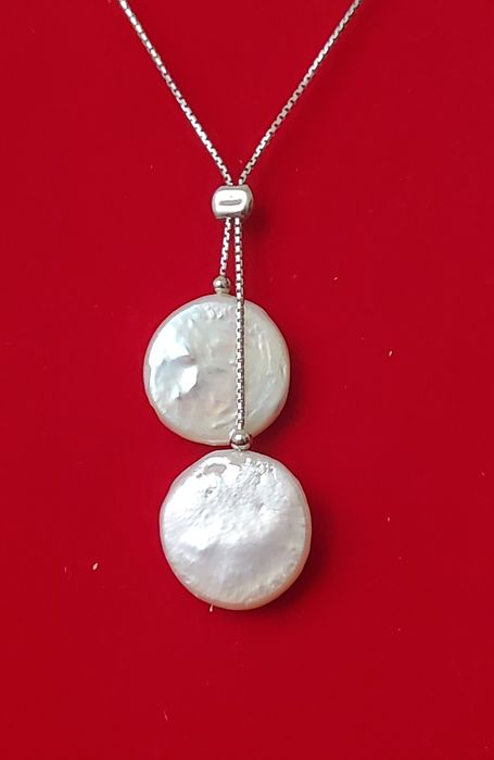 Ag15, colier argint 925, cu sidef natural, nou și marcat, lung