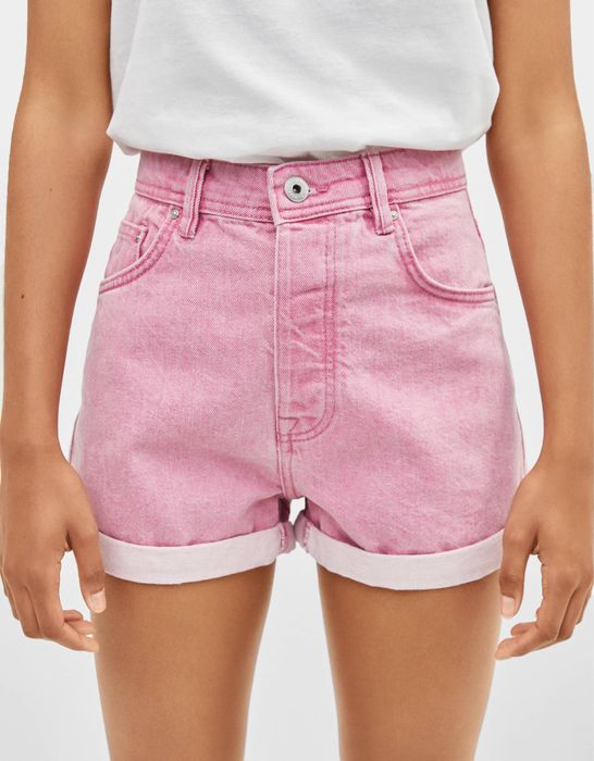 Bershka къси панталонки с висока талия в розово Zara