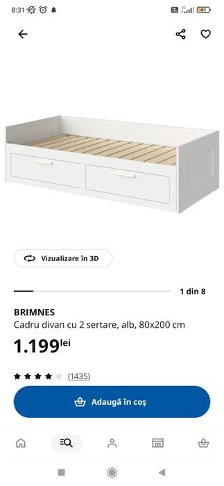 Cadru divan cu 2 sertare, alb, 80x200cm. Pat de o persoană, extensibil