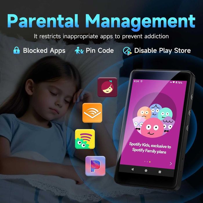 96GB MP3 и MP4 плейър, Android 14, 4-инчов IPS екран, Bluetooth и WiFi