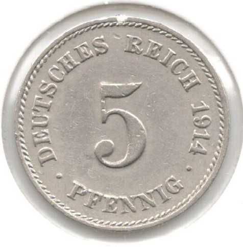 Germany-5 Pfennig-1914 J-KM# 11-Wilhelm II-small shield