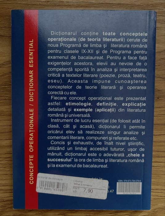 CONCEPTE OPERAȚIONALE pentru literatura română + TEORA LITERATURII compendiu, cu aplicații