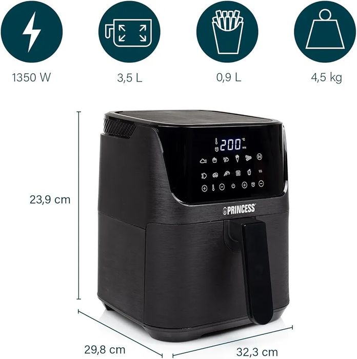 Нов! Фритюрник с горещ въздух Princess  Hot Air Fryer 6.5 1350W (182061) + книга с рецепти