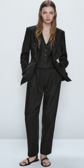 Брюки с двойными защипами 100% лён