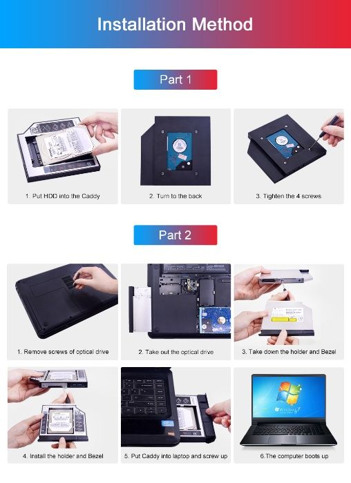 HDD / SSD Caddy - Adaptor CD-ROM la Hard Disk 9.5mm /12.7mm, SATA3, AL
