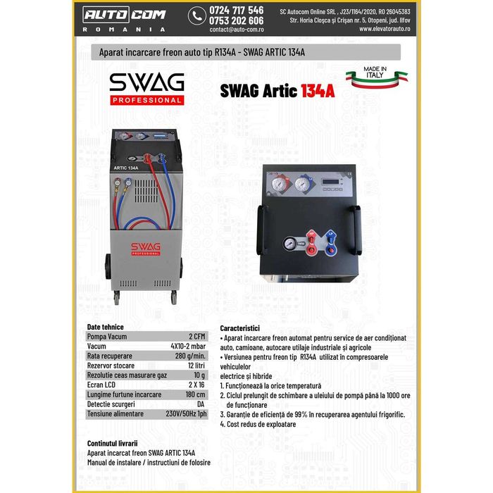 Aparat incarcat freon / clima auto SWAG ARTIC 134A