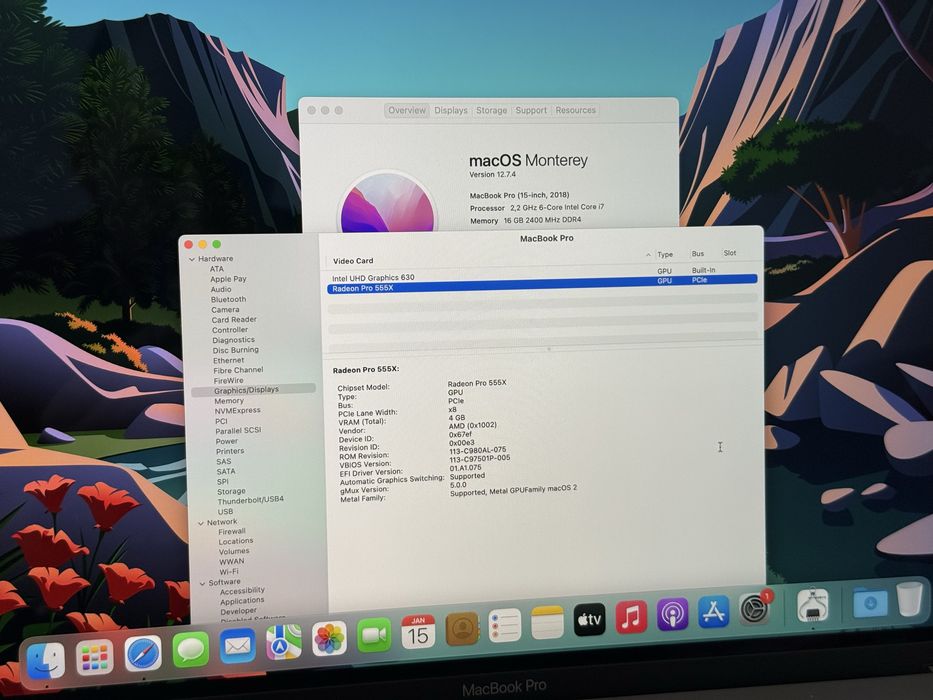 15.4'Macbook Pro 15 2018 Touchbar/Core i7/16GB DDR4/Radeon 555X/256GB