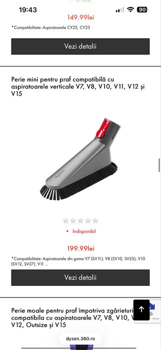 Perie colturi /praf dyson compatibila cu Duson v8,v10,v12