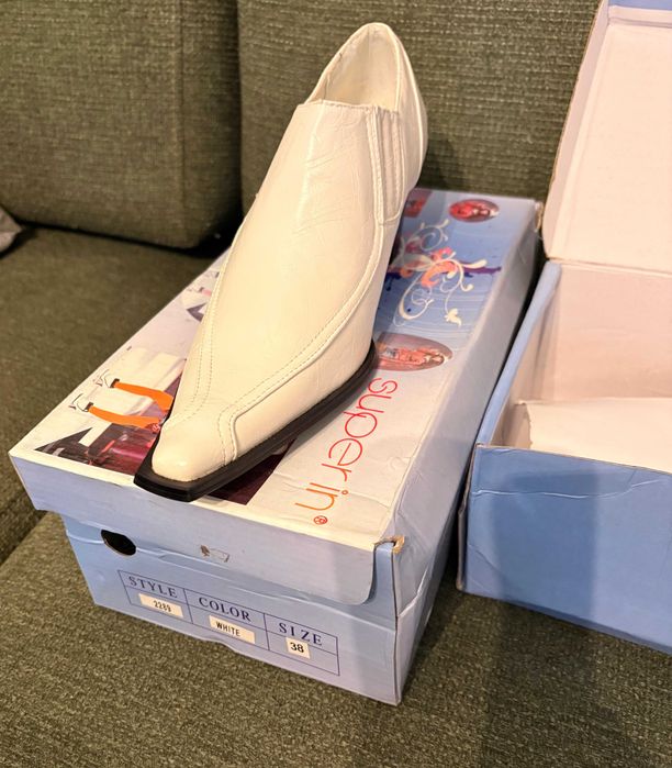 Pantofi dama albi, piele sintetica