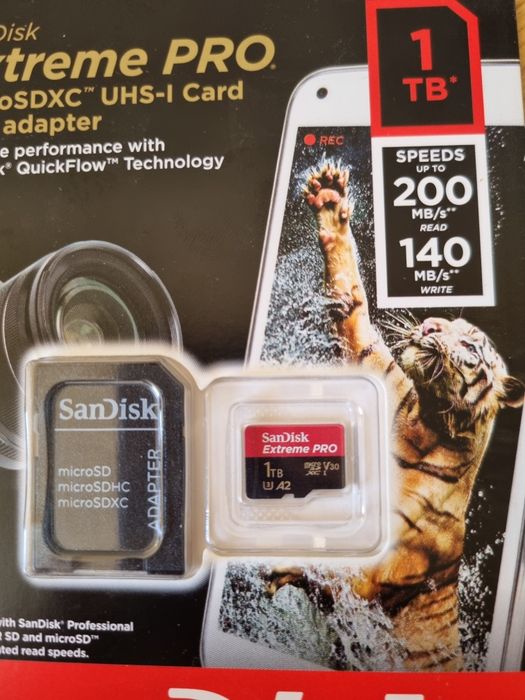 Card de memorie SanDisk Extreme PRO microSDXC 1TB pana la 200MB/s and 140MB/s Read/Write speeds A2 C10 V30 UHS-I U3 + SD Adapter