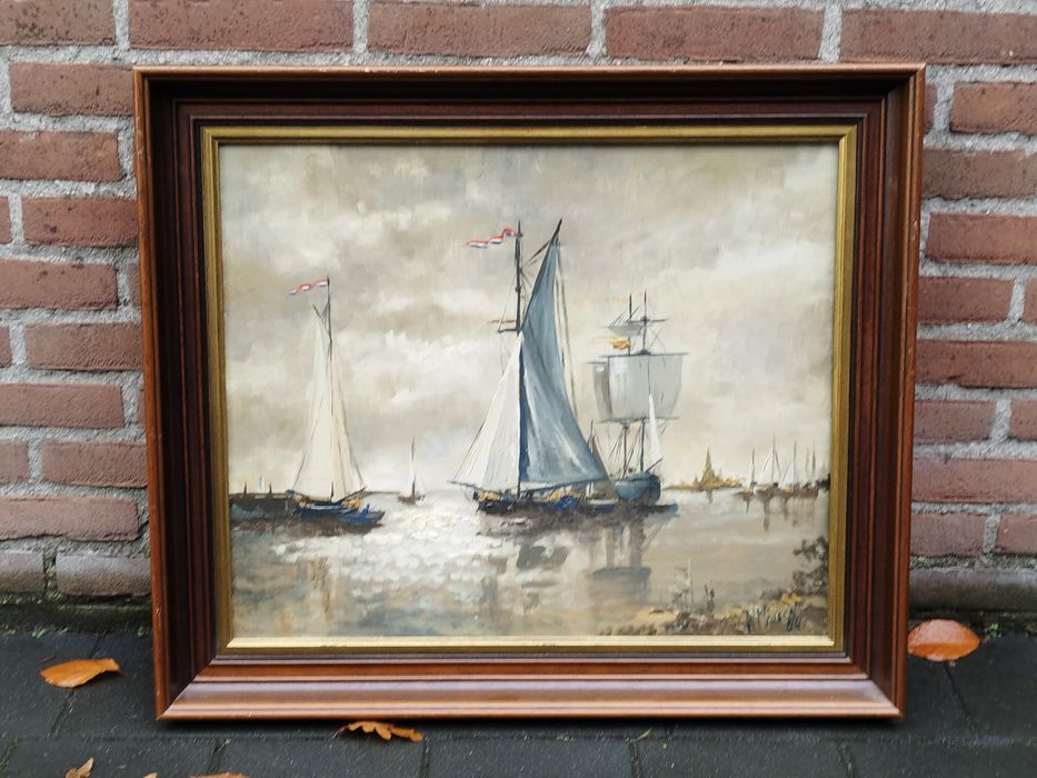 Винтидж холандска картина, масло върху платно , подписана