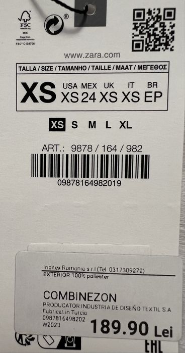 Salopeta Zara,satin subtire, turcoaz, XS