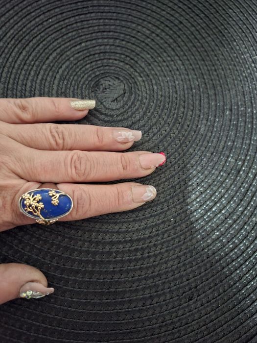 Inel lapis lazuli otel placat cu aur si argint m 19