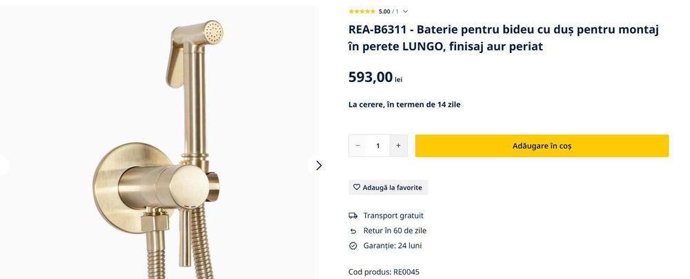 Baterie bideu REA - Auriu - 2 buc