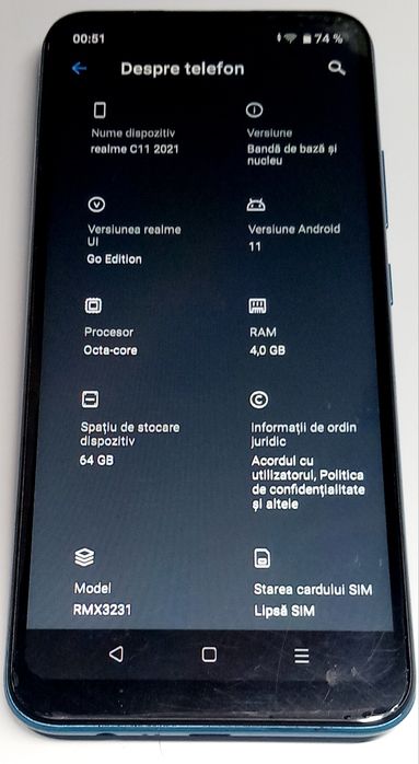 Telefon Realme C11 2021 - ca nou, liber de rețea, fără cont Google