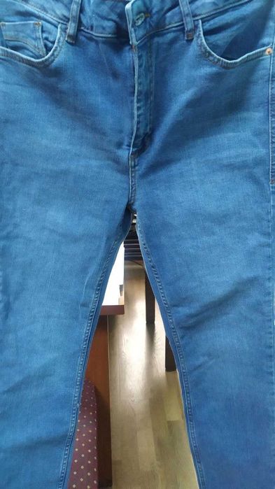 Джинсы голубые размер L COTTON с высокой посадкой стрейч