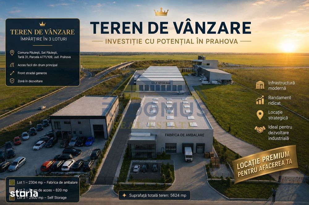 Teren industrial intravilan – 2 loturi – Posibilitate rate – acces DN1