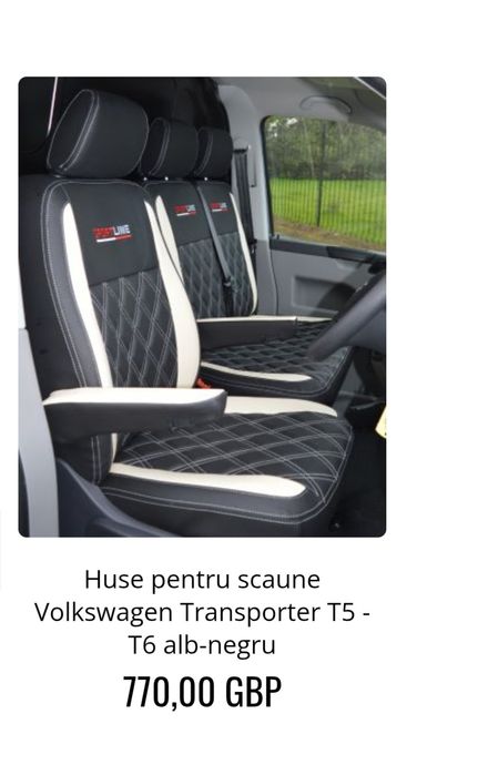 Huse pentru scaune Volkswagen Transporter T5 - T6 alb-negru