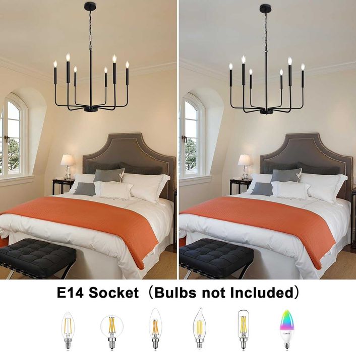 Candelabru modern, Wtuoing, lustra 6 brate, E14, negru