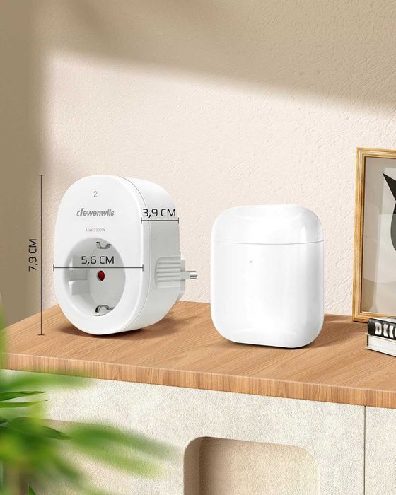 Priză Wireless cu Telecomandă DEWENWILS, Set 5 Prize + 2 Telecomenzi, 2300W, 30 m, Alb