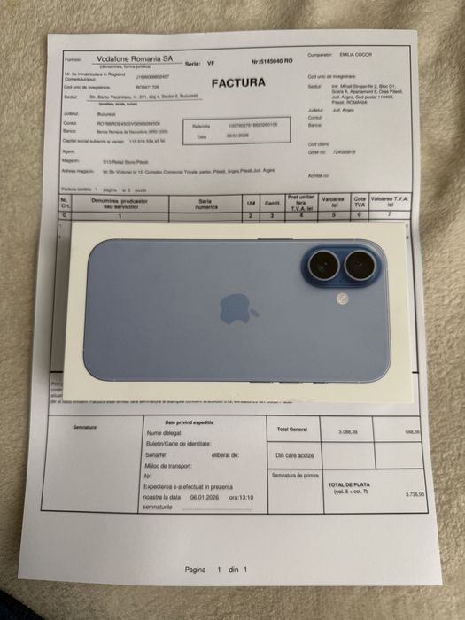 Iphone 17 256 Gb Mist Blue / Sigilat + factura cu garantie 24 luni