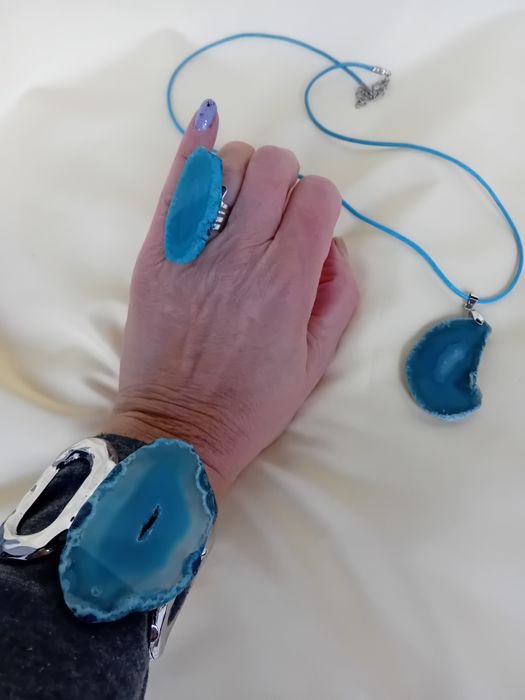 Троен комплект бижута със син ахат! Подарък за жена!