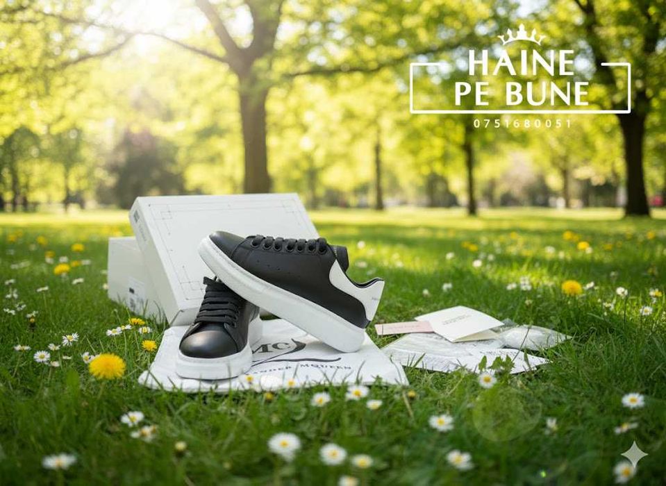 Adidasi Alexander Mc Q u e e n Negru Alb - Piele - Full Box