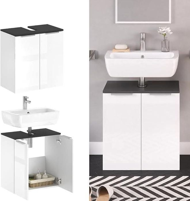 Шкаф за мивка Vicco Otis, бяло/антрацит с висок гланц