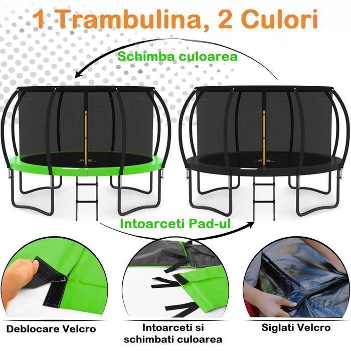 Trambulina pentru Copii KangoJump 12FT/365CM No Gap Design,  Plasa Protectie, Ancore Anti-Vant incluse, Scara Antiderapanta,  Sarcina 180 Kg