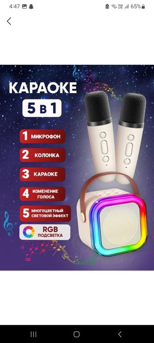 Караоке колонка с безюспроводным микрофоном