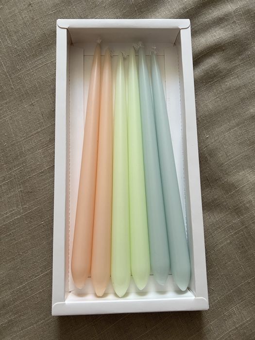 Set 6 lumânări conice pastel – roz, verde mentă și bleu