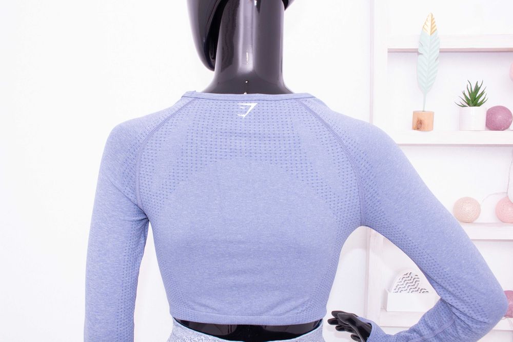 Gymshark оригинален дамски син кроп топ  дълги ръкави за фитнес crop S